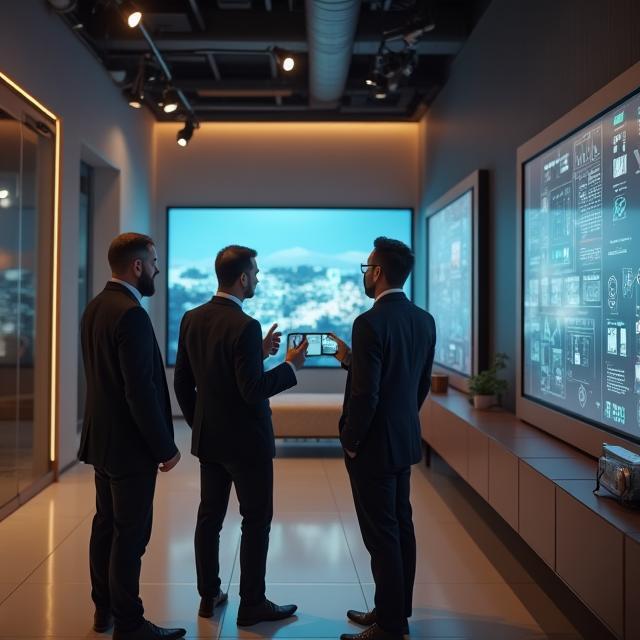 Modern akıllı ev showroomunda teknolojiyle ilgilenen Türk mühendisleri