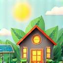 Yenilenebilir enerji simgeleri ve doğa içindeki akıllı ev